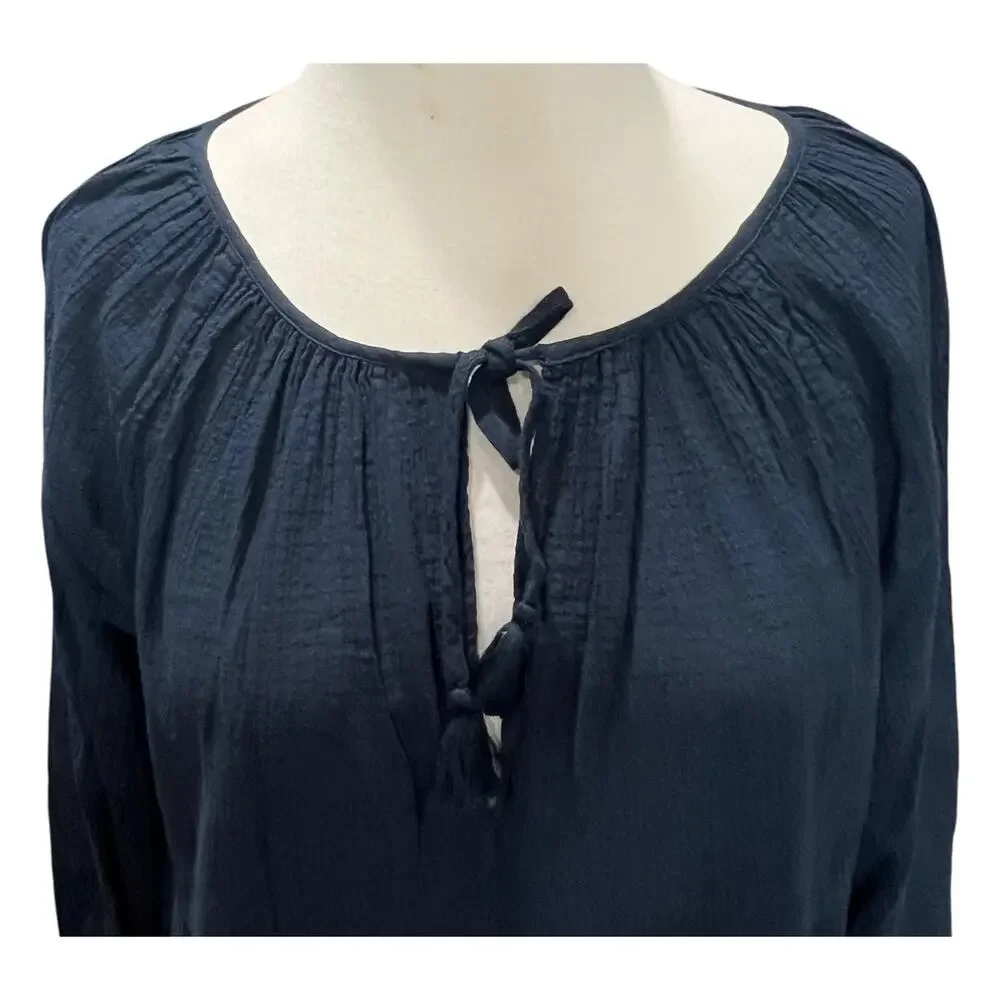 J Crew Beach Tunic‎ Dress Womens S Blue Crinkle Cotton Tiered Cover Up Coastal